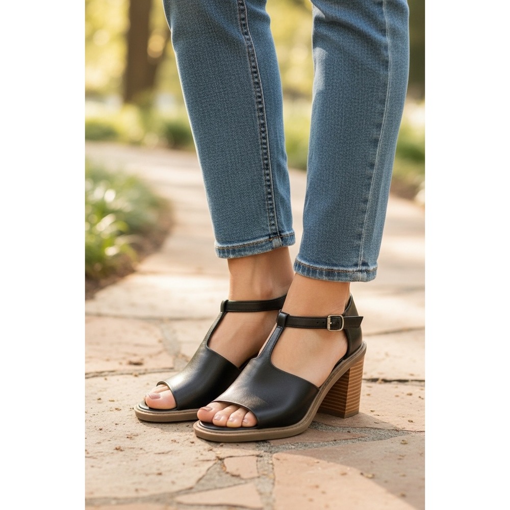 a.n.a Black T-Strap Block Heel Sandals